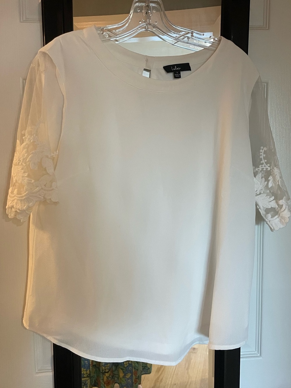 Lulu's White Short-Sleeve Sheer Embroidered Sleeve Blouse